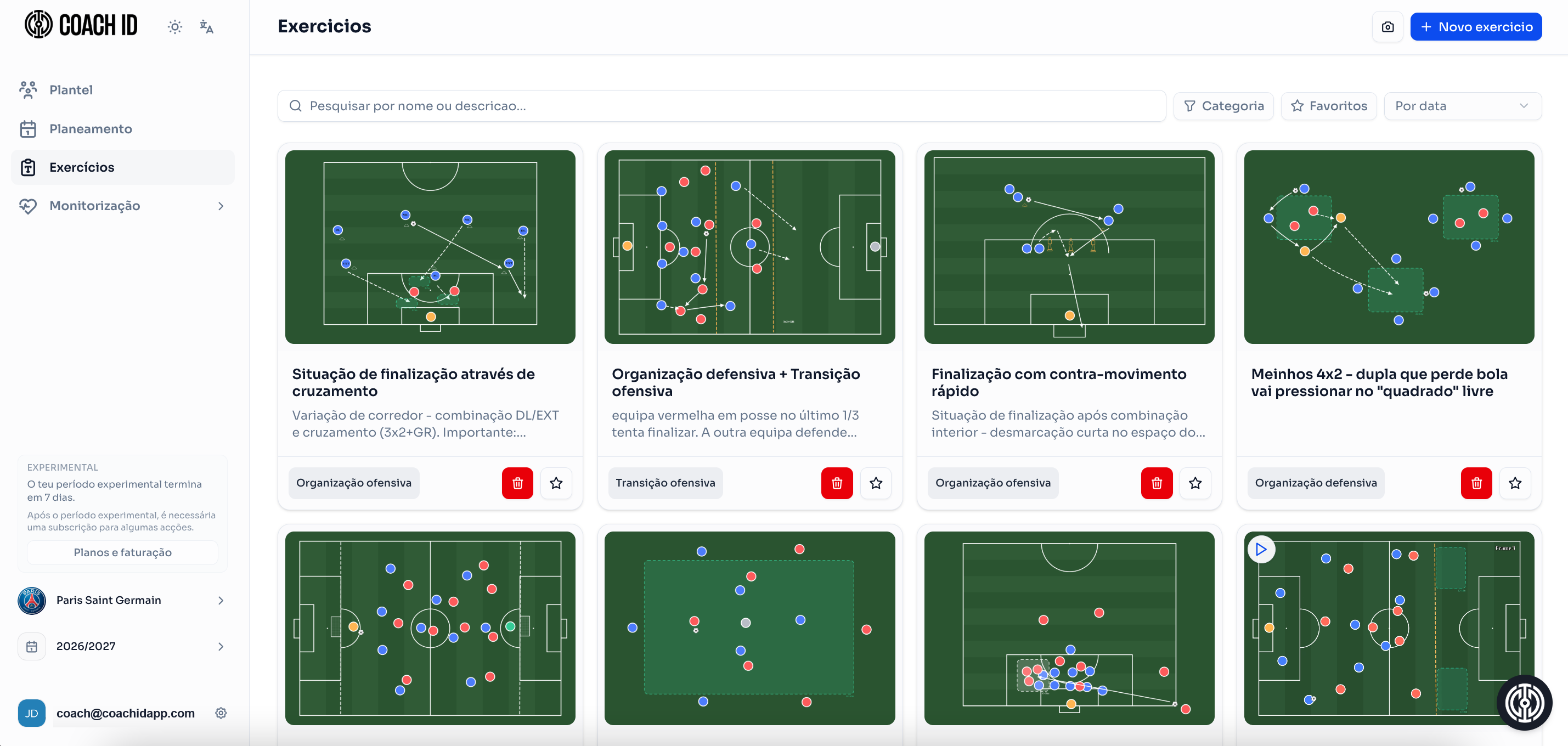 Biblioteca de exercícios da Coach ID